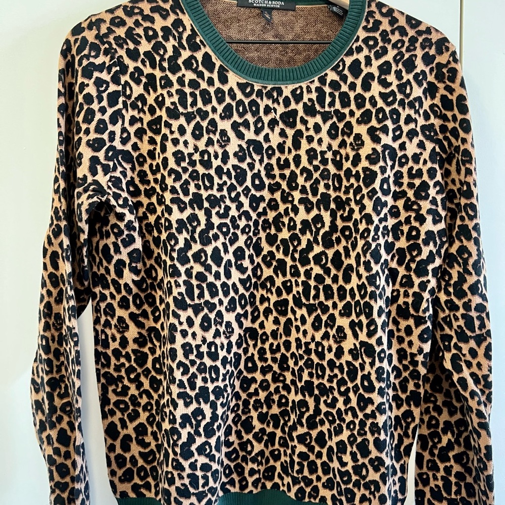 Leopard Scotch & Sofa Sweater with green trim